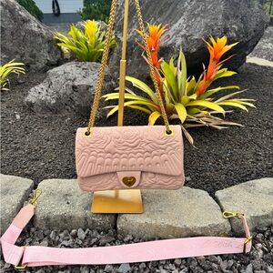 Sharif Blush Pink Quilted Floral Chain Shoulder Bag with Dust Bag